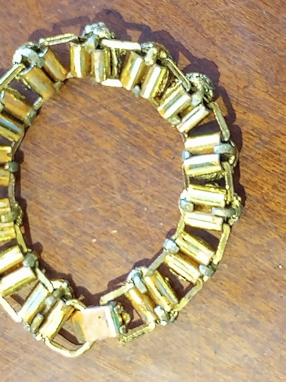 Antique Gold Floral Cameo-Link Bracelet with Red and Cream Accents - Picture 3 of 4